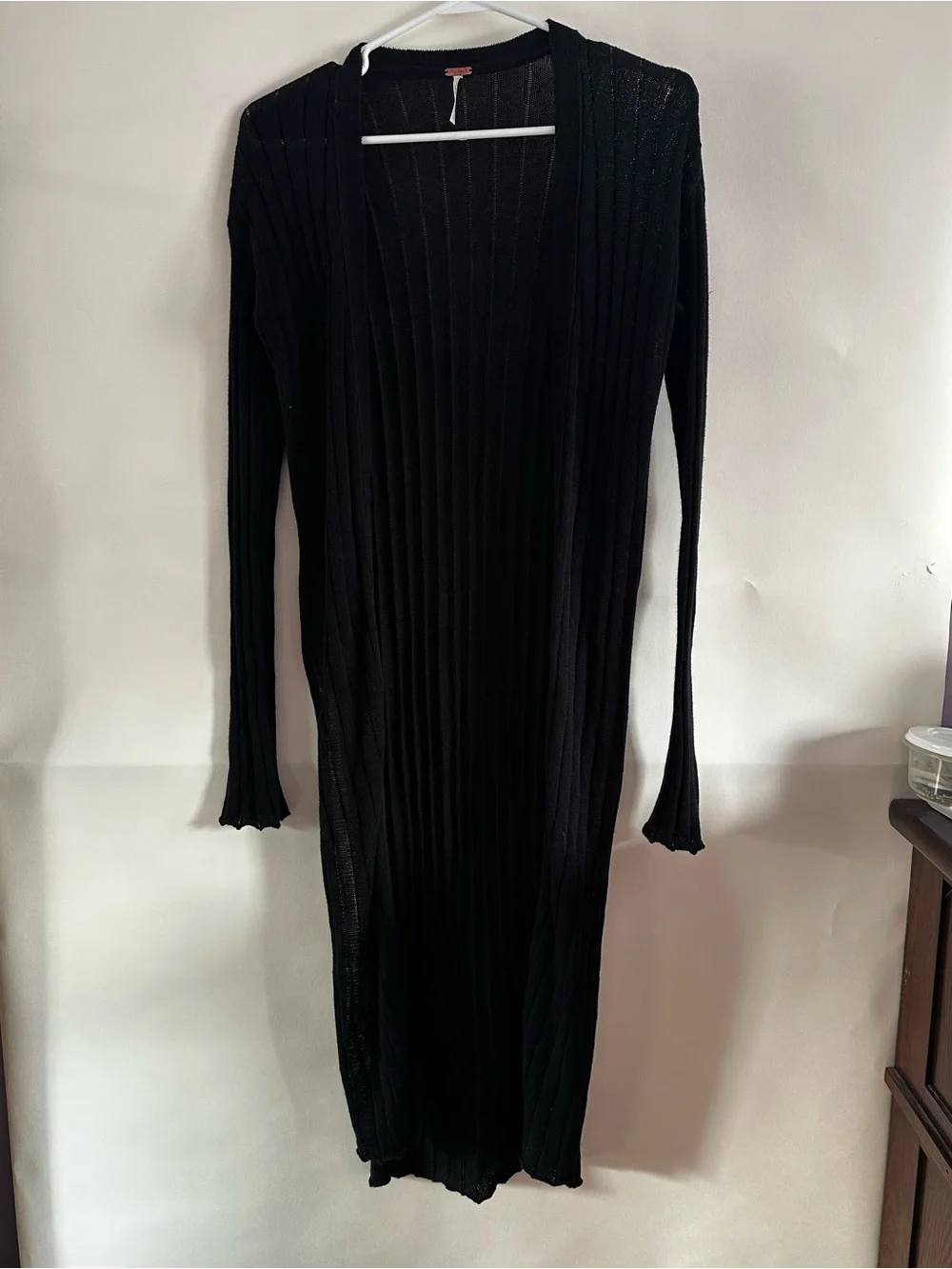 Free People Ribbed Open Front Duster Cardigan Black SLinen Blend Whimsigoth boho